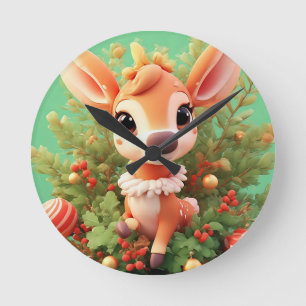 Reloj Redondo Mediano Adorable Ciervo de Dibujos Animados en una Navidad