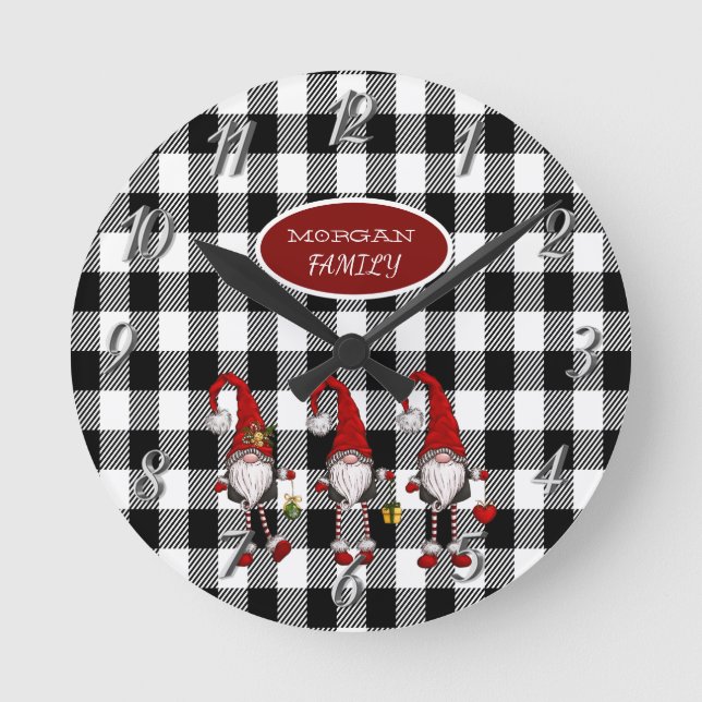 Reloj Redondo Mediano Adorable Cute Gnomes Buffalo Plasto (Anverso)