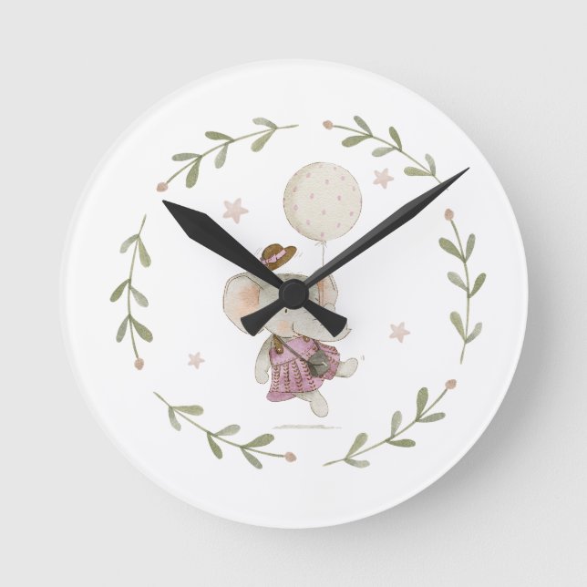 Reloj Redondo Mediano Adorable Elephant Rustic Sweet Boho Baby Shower (Anverso)