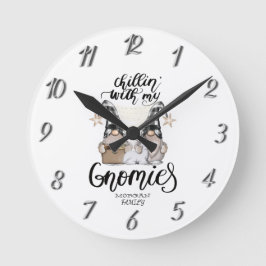Reloj Redondo Mediano Adorable Gnomes Cute Gnomes Negro Tapado de Búfalo