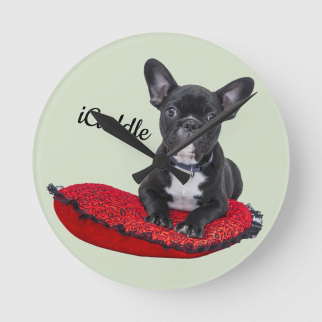 Reloj Redondo Mediano Adorable iCuddle French Bulldog (Anverso)