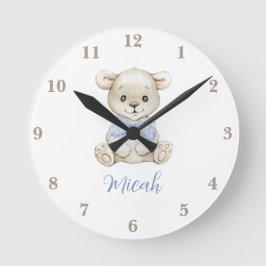 Reloj Redondo Mediano Adorable Oso de Agua Bebé Lazo Azul 