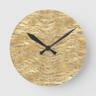 Reloj Redondo Mediano Adorable patrón de impresión de piel de tigre dora
