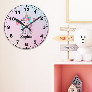 Reloj Redondo Mediano Adorable Unicorn Multicolor Decoration Kids