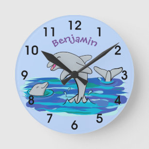 Reloj Redondo Mediano Adorables delfines felices ilustracion personaliza