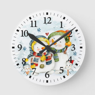 Reloj Redondo Mediano Adorables muñeco de nieve y mujer de Navidad