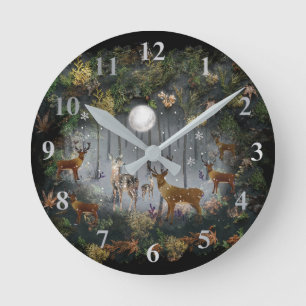 Reloj Redondo Mediano Adorables renos por la noche