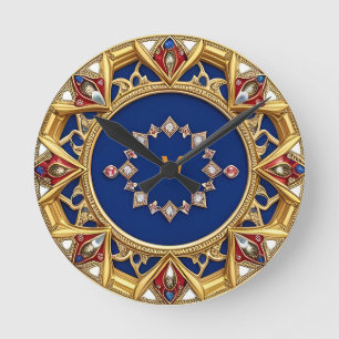 Reloj Redondo Mediano Adorno Dorado Artístico de Estilo Medieval