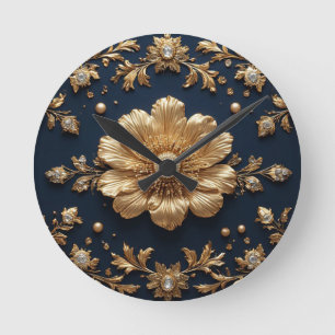 Reloj Redondo Mediano Adorno Floral Dorado