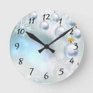 Reloj Redondo Mediano adornos de navidad y copos de nieve