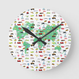 Reloj Redondo Mediano Adventure Awaits World Map Vehicles