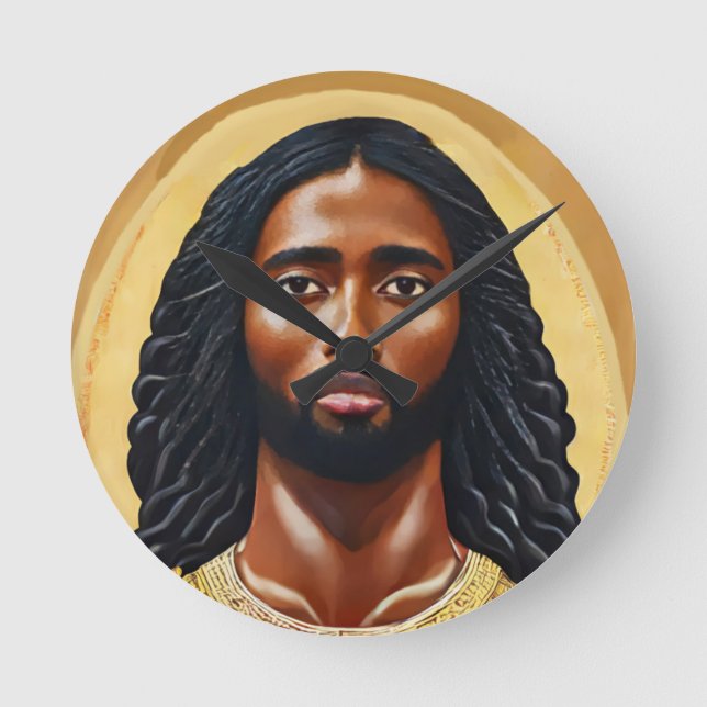 Reloj Redondo Mediano África negra Jesucristo Arte Religioso (Anverso)