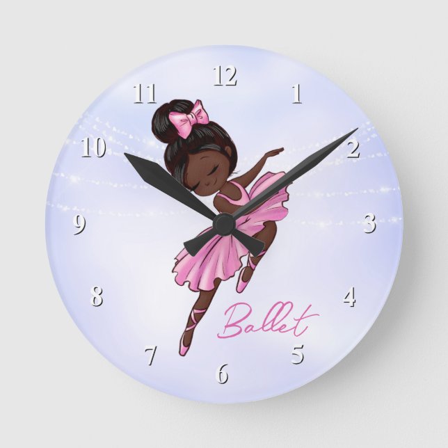 Reloj Redondo Mediano African American Ballerina Pink Tutu Ballet Dance (Anverso)