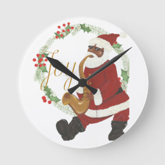 Reloj Redondo Mediano African American Santa Claus