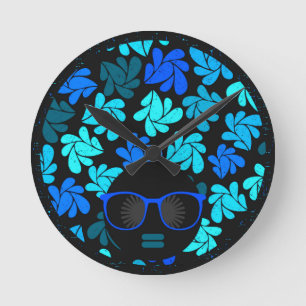 Reloj Redondo Mediano Afro Diva Azul 