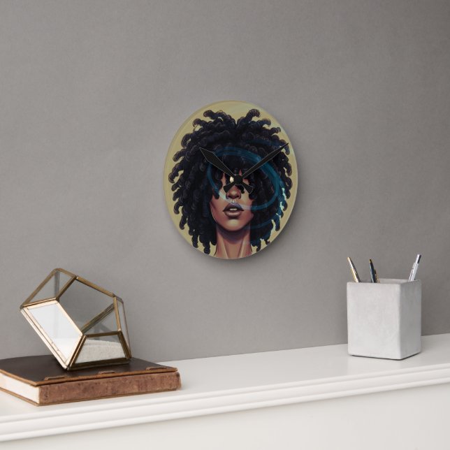 Reloj Redondo Mediano Afro Glow Round Wall Clock (Oficina)
