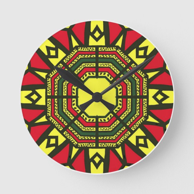 Reloj Redondo Mediano Afrocentric Geometric (Anverso)