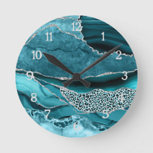 Reloj Redondo Mediano Ágata plateada turquesa brillo Safari estampado LE