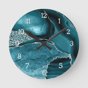 Reloj Redondo Mediano Ágata Safari Brillo Estampado Leopardo Plata Verde