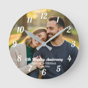 Reloj Redondo Mediano Agrega tu propia foto de pareja 10º aniversario de