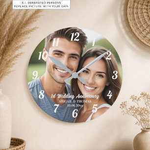 Reloj Redondo Mediano Agrega tu propia foto de pareja 1er aniversario de
