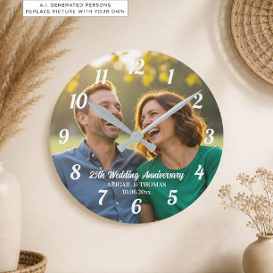 Reloj Redondo Mediano Agrega tu propia foto de pareja 25º aniversario de