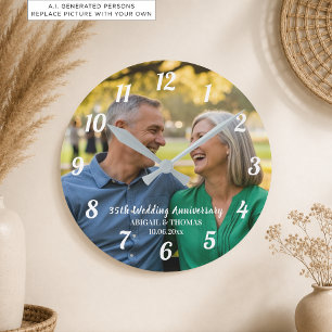 Reloj Redondo Mediano Agrega Tu Propia Foto de Pareja 35 Aniversario de 