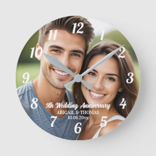 Reloj Redondo Mediano Agrega tu propia foto de pareja 5to aniversario de