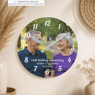 Reloj Redondo Mediano Agrega tu propia foto de pareja 60 aniversario de