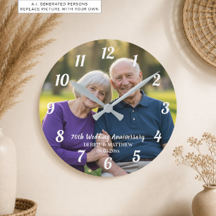 Reloj Redondo Mediano Agrega tu propia foto de pareja 70º aniversario de