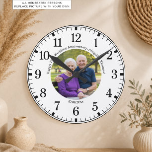 Reloj Redondo Mediano Agrega tu propia foto de pareja 70 aniversario de