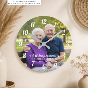 Reloj Redondo Mediano Agrega tu propia foto de pareja 75º aniversario de