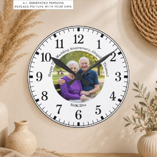 Reloj Redondo Mediano Agrega tu propia foto de pareja 75º aniversario de