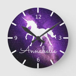 Reloj Redondo Mediano AGREGAR NOMBRE / Bello espacio púrpura Unicornio