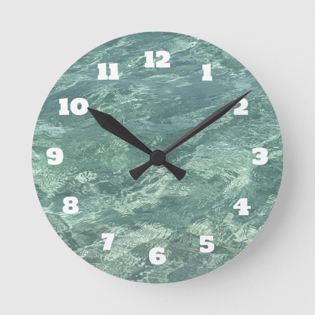 Reloj Redondo Mediano Agua verde azul Verde azulada Abstract Beach Coast (Anverso)