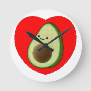 Reloj Redondo Mediano Aguacate Lindo En Corazón Rojo
