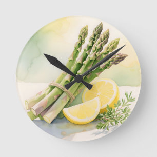 Reloj Redondo Mediano Aguacate no, Espárragos Acuarela de Limón