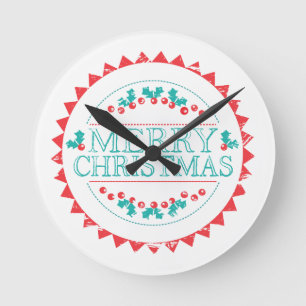 Reloj Redondo Mediano Aguamarina de las Felices Navidad y tipografía