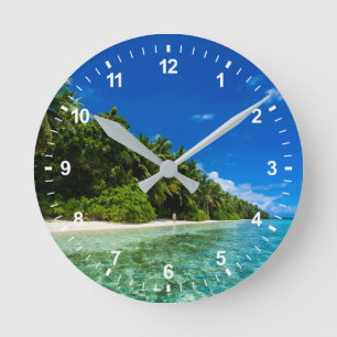 Reloj Redondo Mediano Aguas Azules De Una Playa Tropical