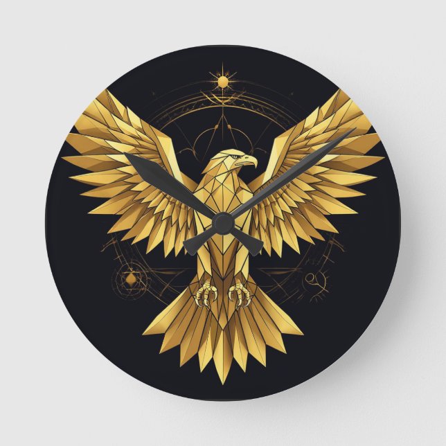 Reloj Redondo Mediano Águila Geométrica Dorada (Anverso)