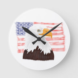 Reloj Redondo Mediano Águila y bandera calva americana - blanco transpar