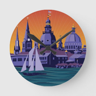 Reloj Redondo Mediano Agujas y cúpulas de Annapolis: Puesta del sol