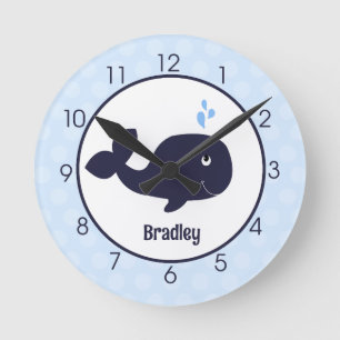 Reloj Redondo Mediano Ahoy Mate Navy Blue Whale Wall Clock