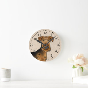 Reloj Redondo Mediano Airedale Terrier Bingley Terrier Dog Head En Beige