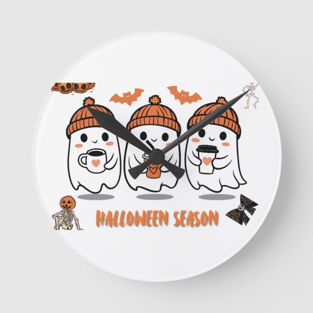 Reloj Redondo Mediano aison Halloween – fantômes café mignons (Anverso)