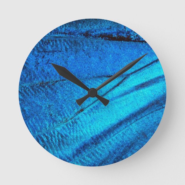Reloj Redondo Mediano Ala de Mariposa Azul Irisada (Anverso)