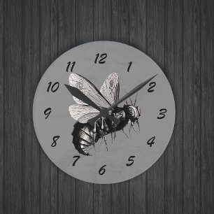 Reloj Redondo Mediano Alas blancas del cráneo del ilustracion del negro
