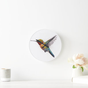 Reloj Redondo Mediano Alas de Arcoíris: Arte Vibrante de Colibrí