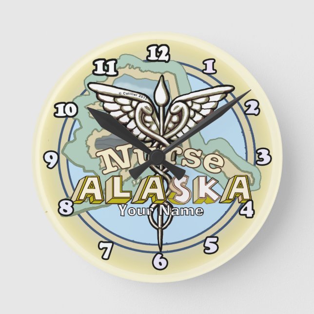 Reloj Redondo Mediano Alaska Nurse Caduceus (Anverso)