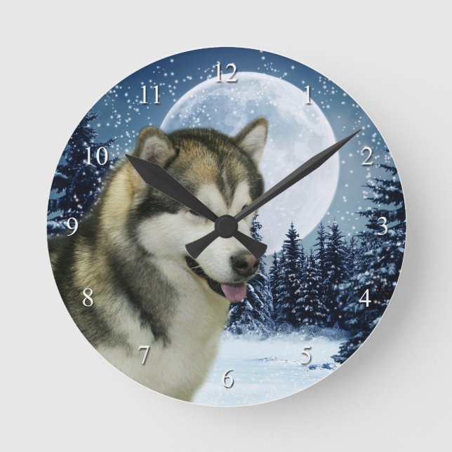 Reloj Redondo Mediano Alaskan Malamute Clock (Anverso)